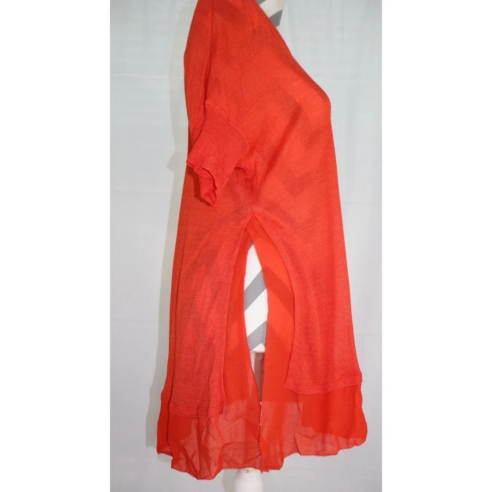 NWT Eileen Fisher Silk Tussah Jersey Chiffon Trim Tunic Top Red XS *READ*